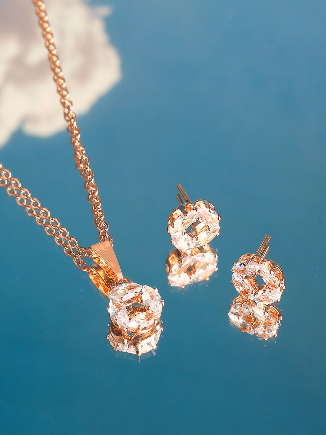 

PRITA White American Diamond Studded Rose-Gold Plated Necklace with Earrings