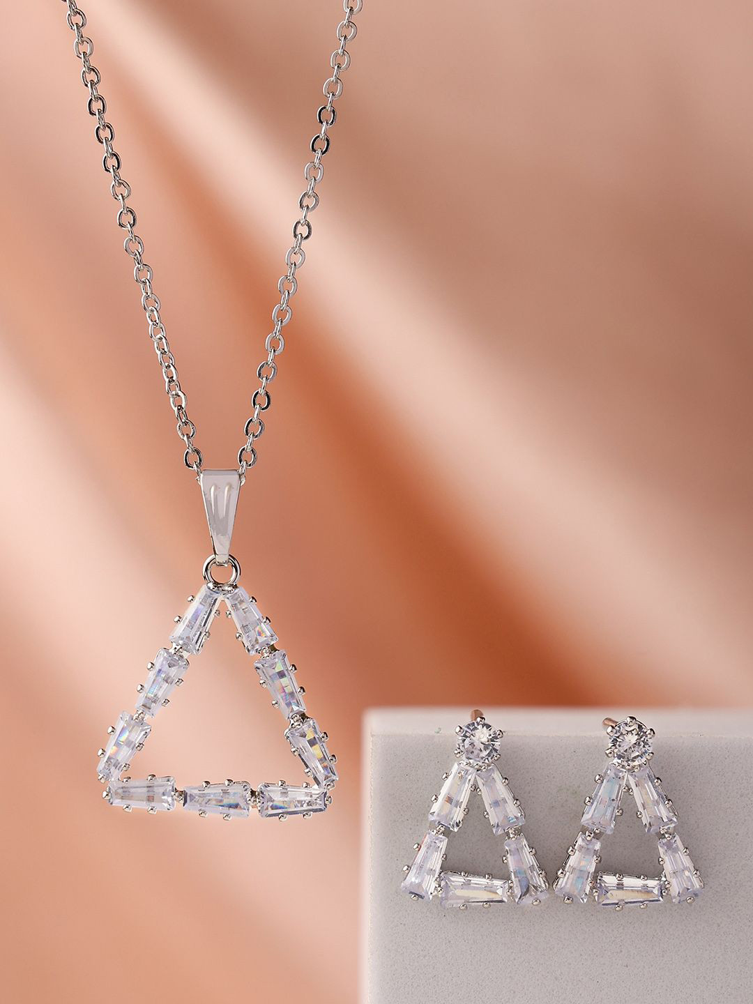

PRITA Women's Silver Plated American Diamond Crystal Jewellery Set