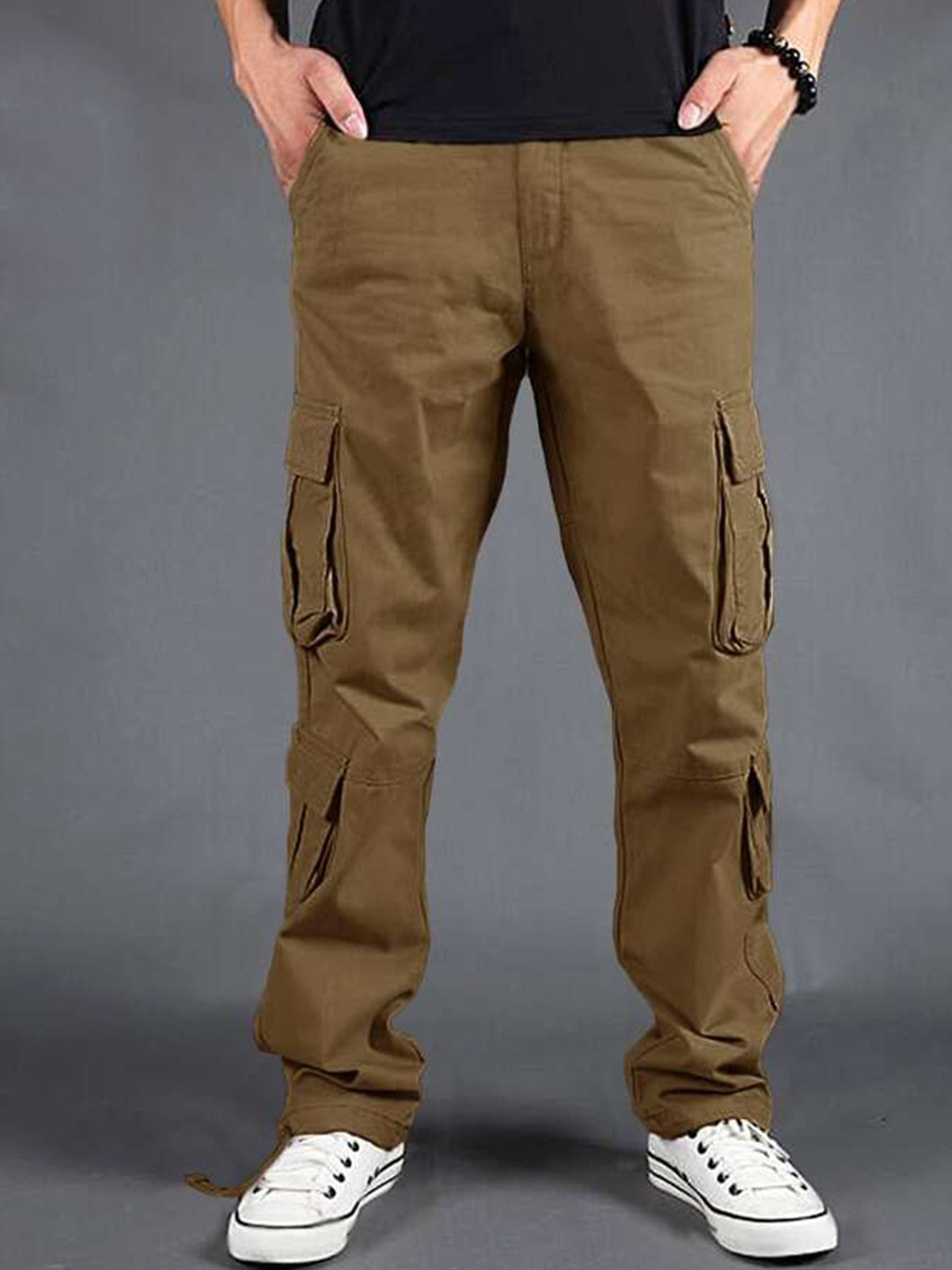 URBAN INDY Men Cotton Cargos Trousers, Brown