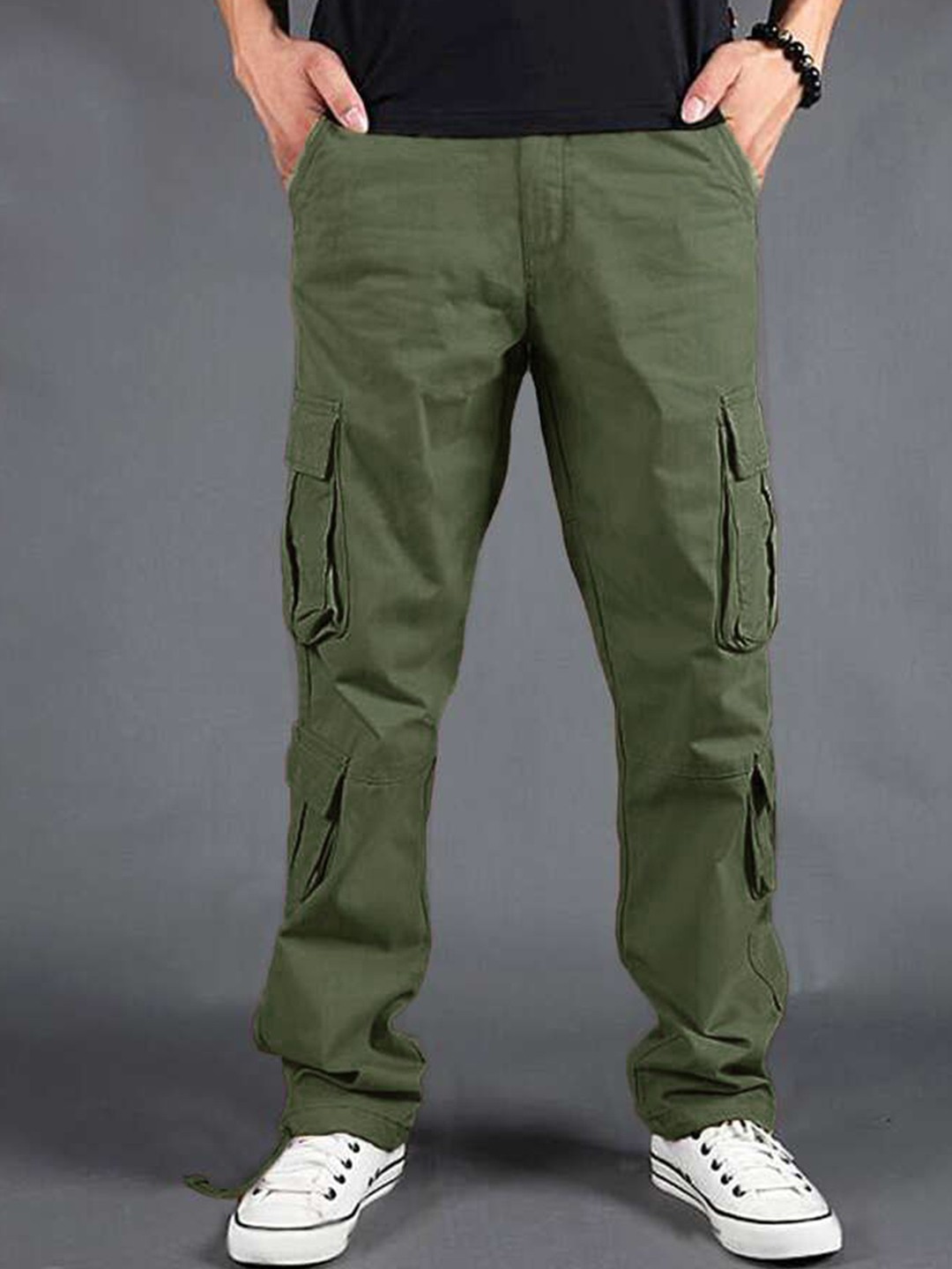 

URBAN INDY Men Cotton Cargo Trousers, Olive
