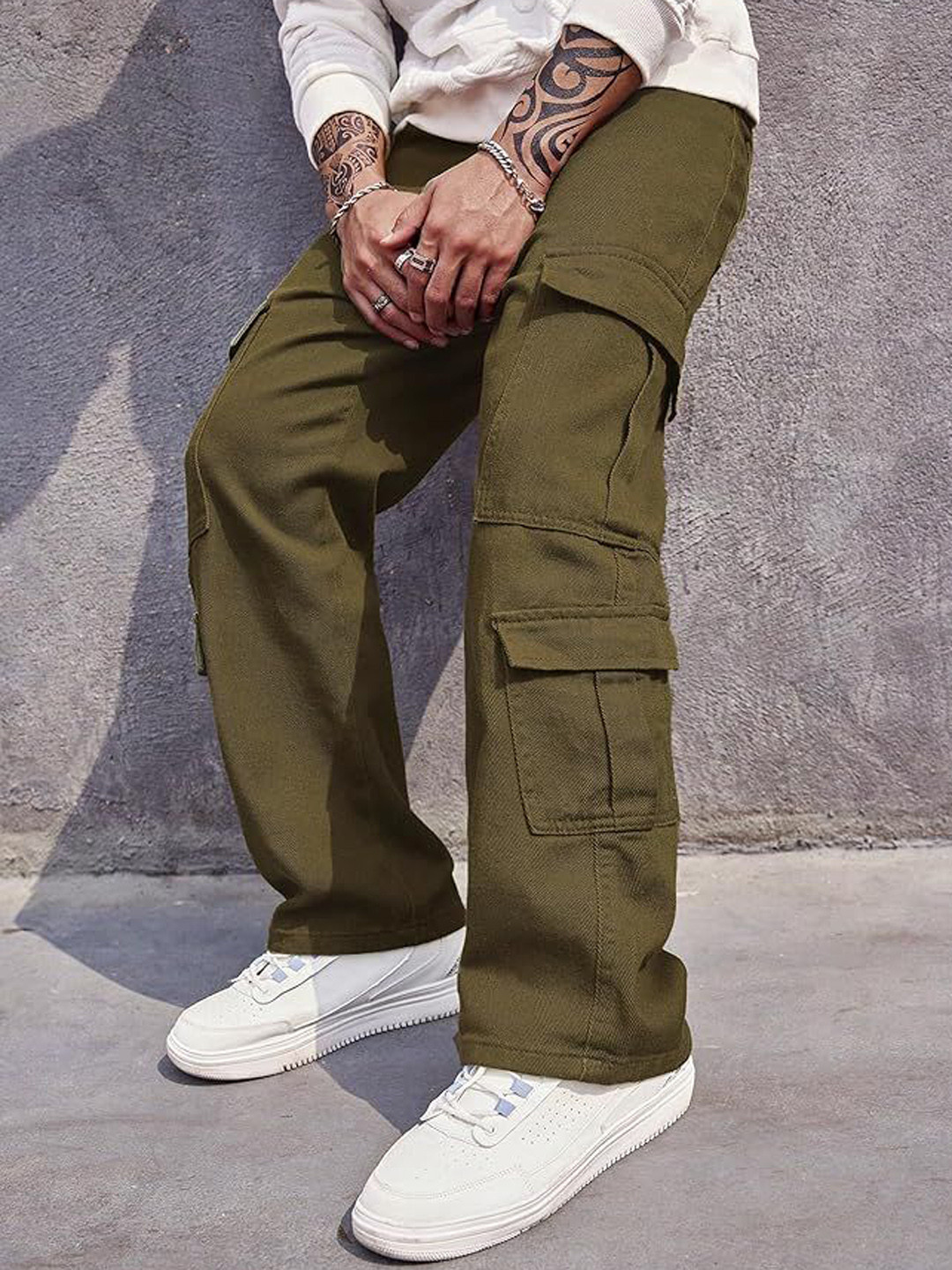 

URNAN INDY Men Cotton Regular Fit Mid-Rise Cargo Trousers, Brown