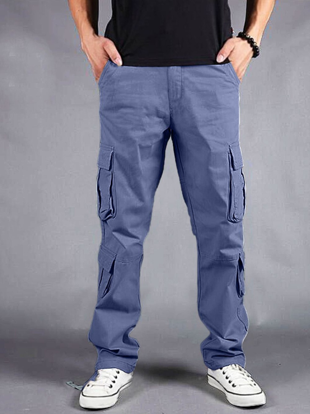 

URBAN INDY Men Cotton Cargo Trousers, Blue