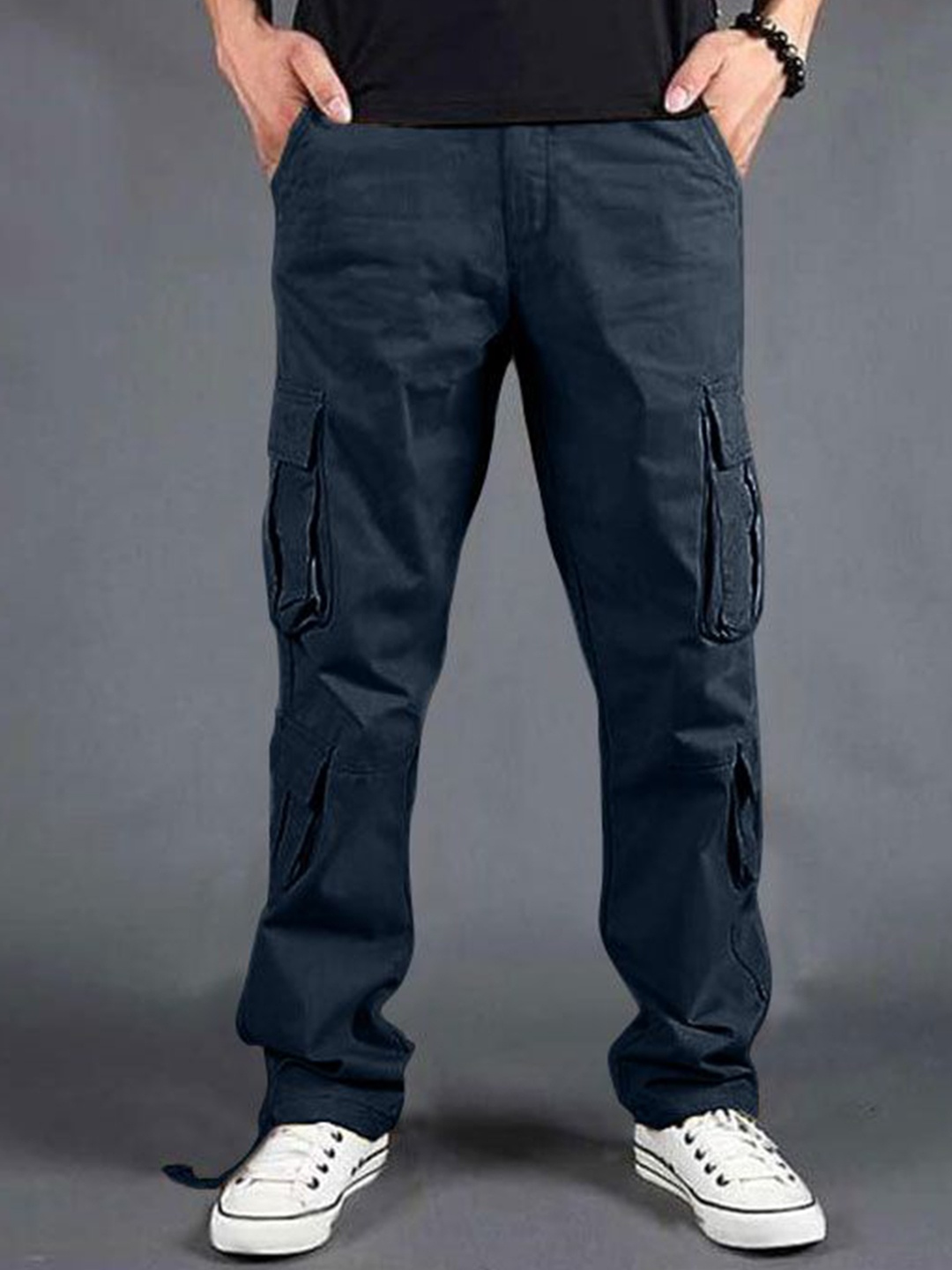 

URBAN INDY Men Cotton Cargo Trousers, Blue