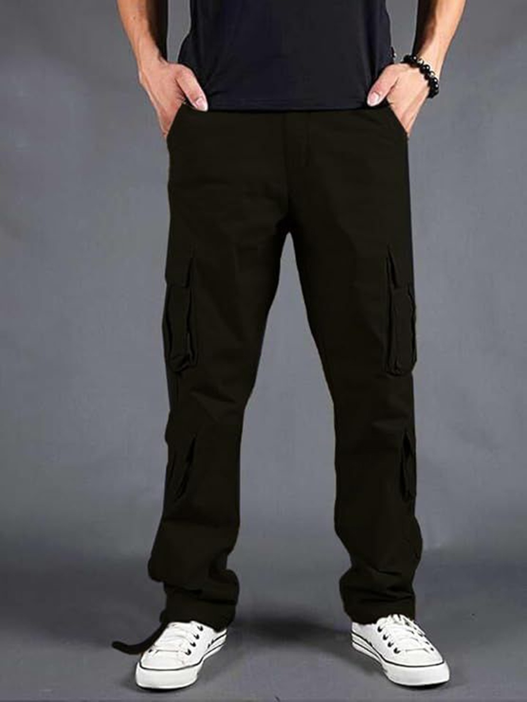 

URBAN INDY Men Cotton Cargo Trousers, Black