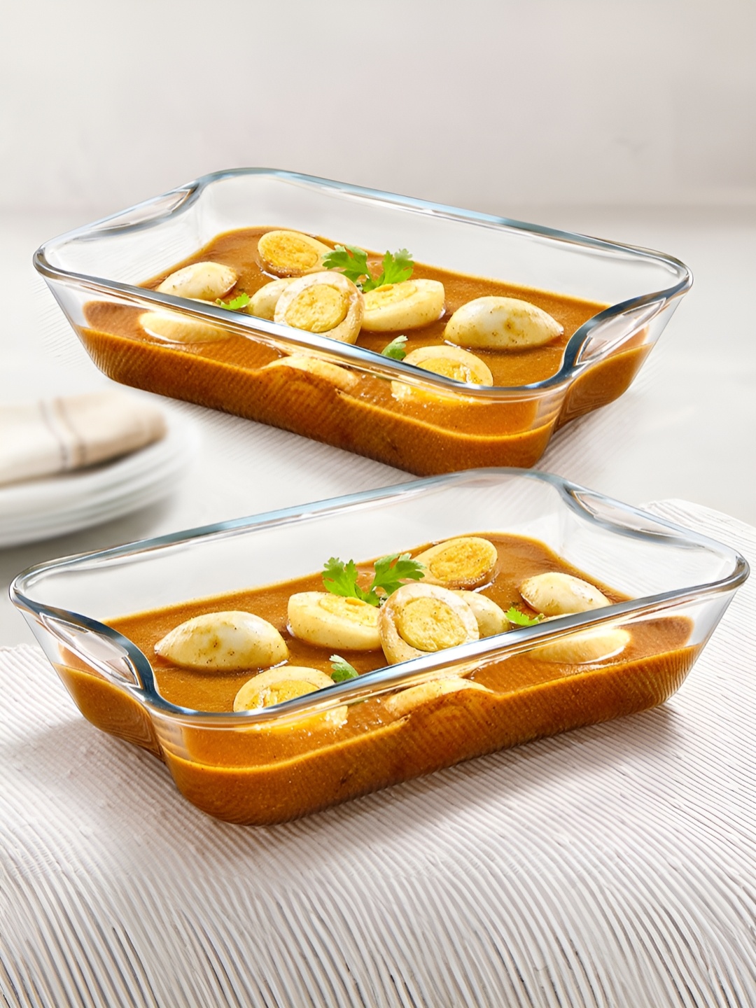 

BOROSIL Transparent 2 Pieces Borosilicate Glass Microwave Safe Rectangle Baking Dish 1.5 L