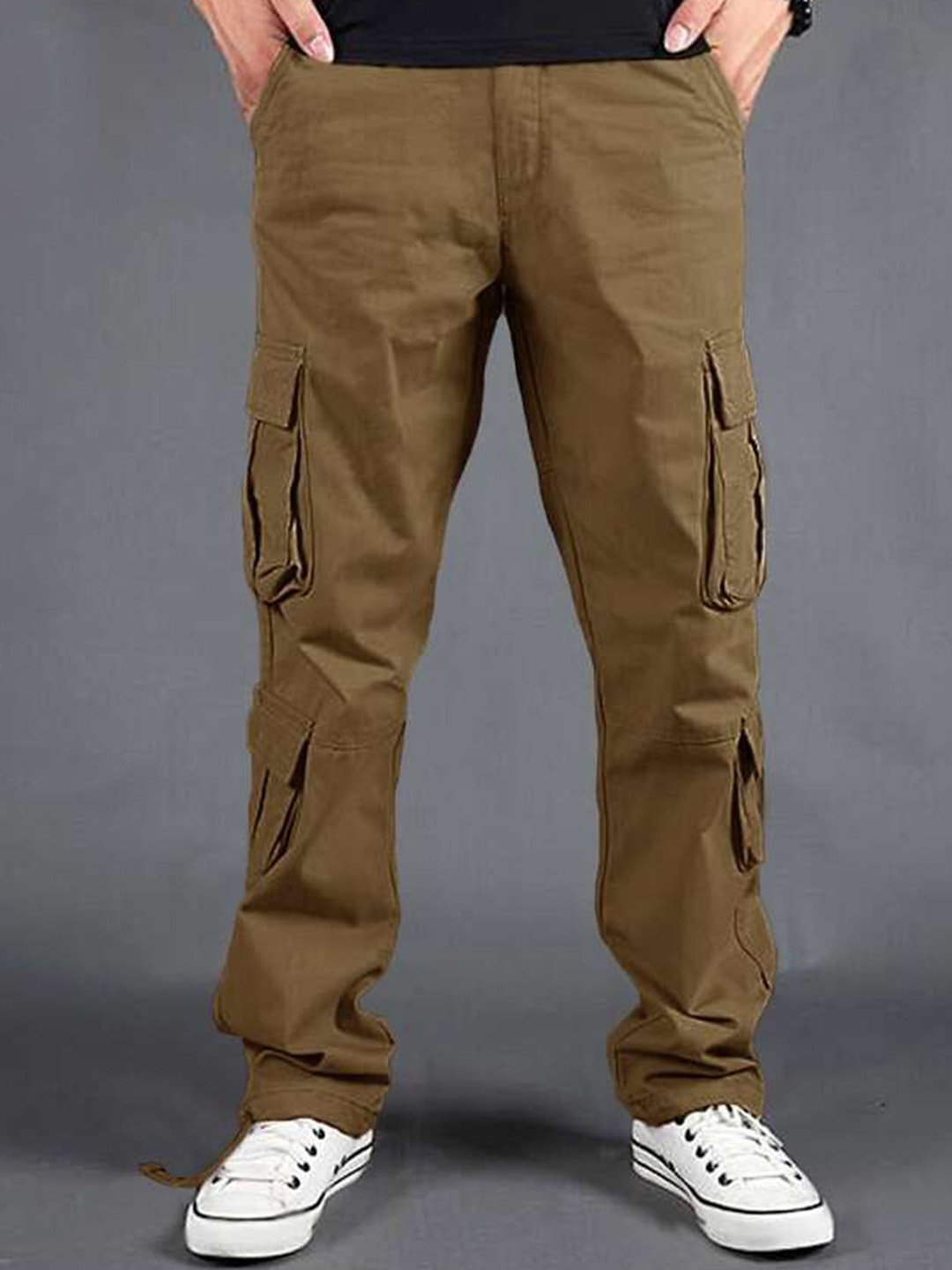 

URBAN INDY Men Cotton Pocket Detailing Cargo Trousers, Brown