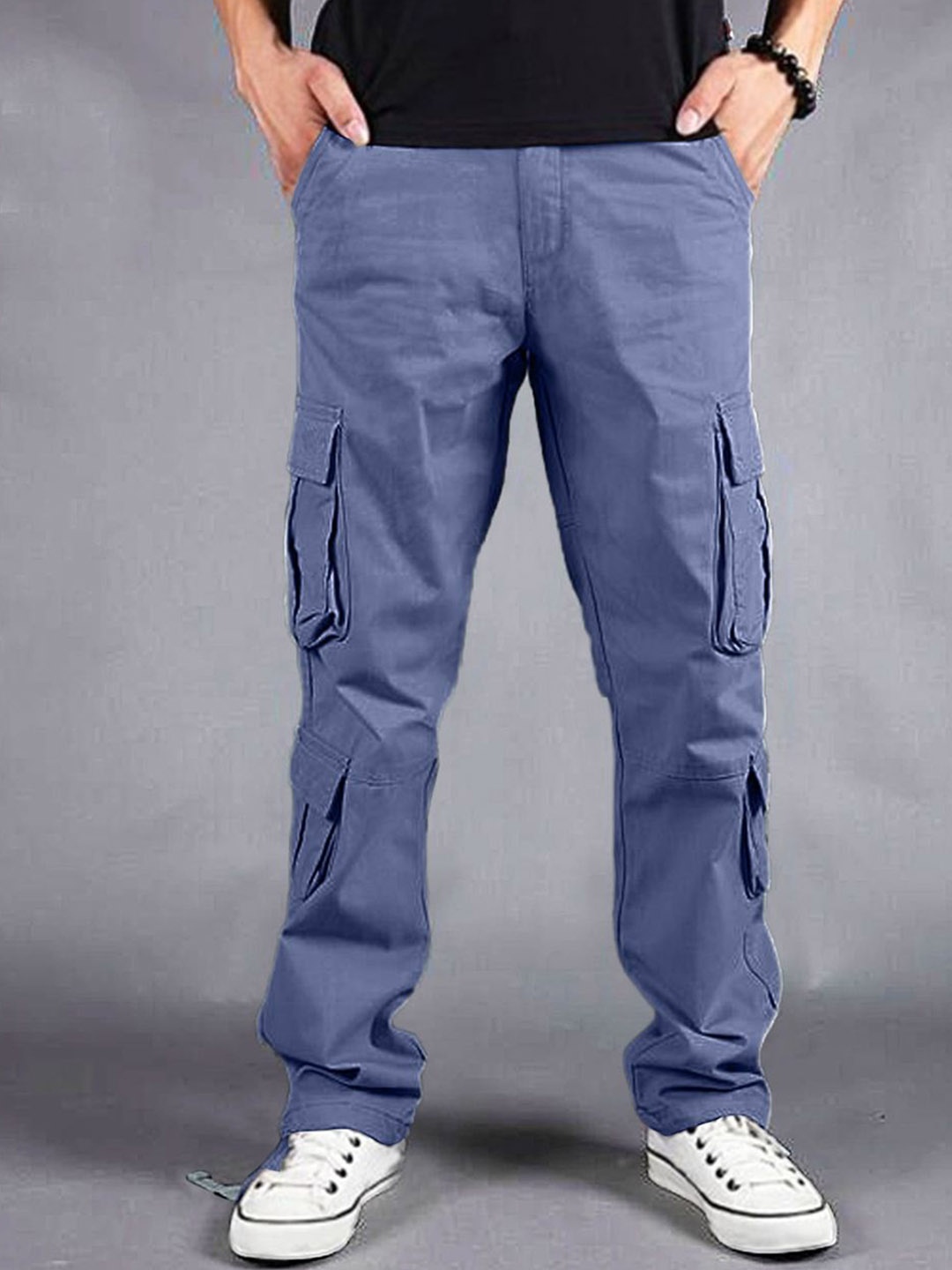 

URBAN INDY Men Cotton High-Rise Regular Fit Cargos, Blue