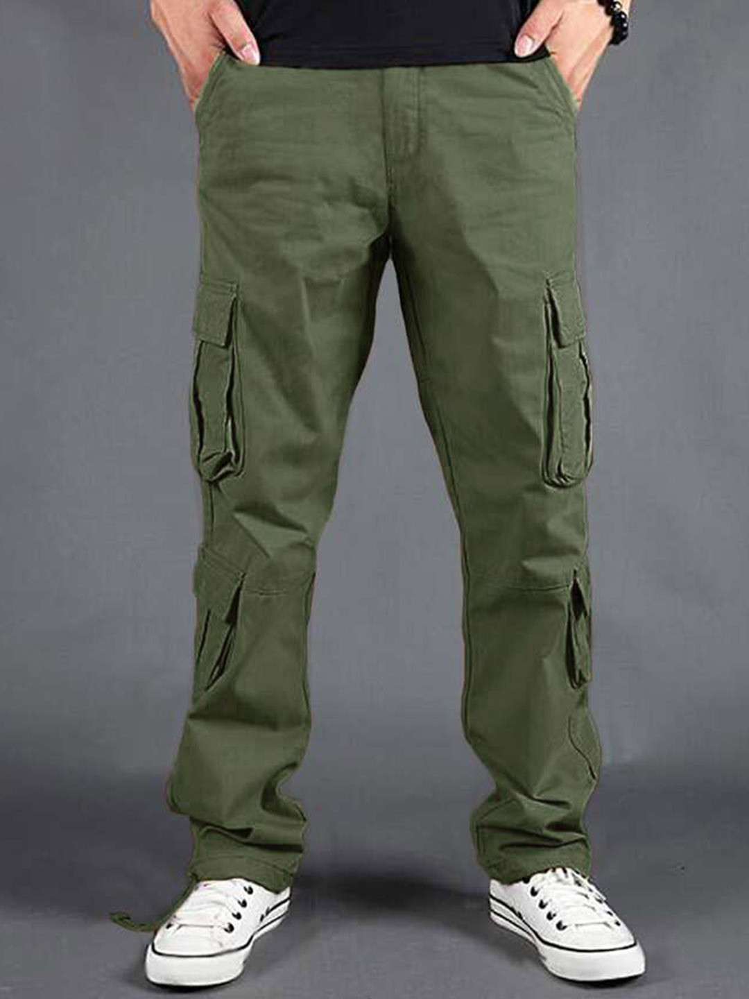 

URBAN INDY Men Cotton Regular Fit Mid-Rise Cargo, Olive