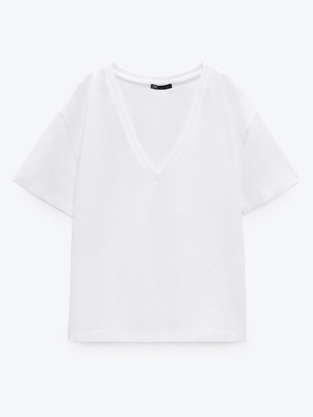 

ZARA Women V-Neck Applique T-shirt, White