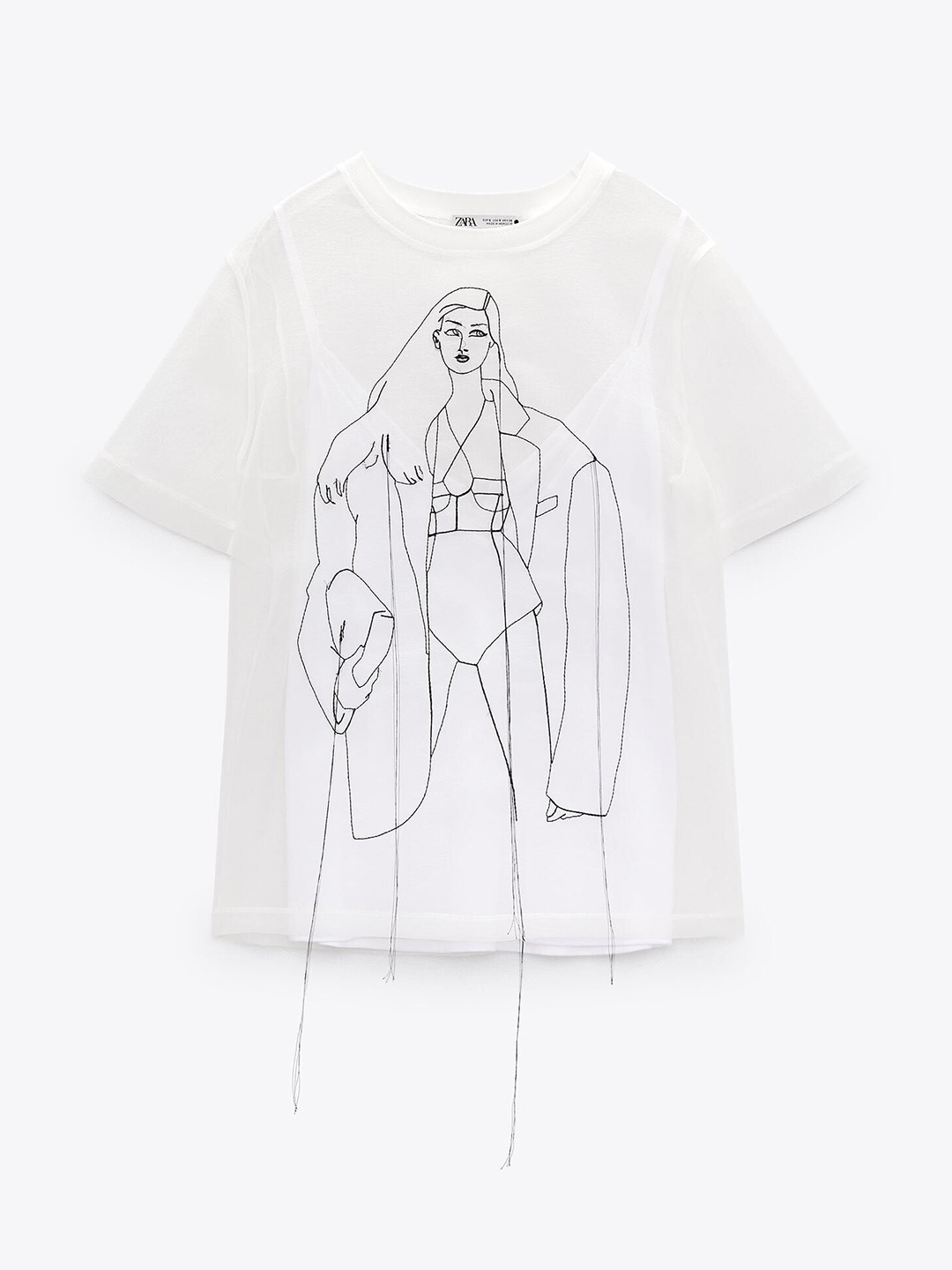 

ZARA Women Printed Raw Edge T-shirt, White