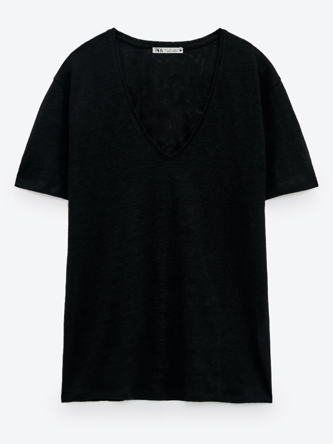

ZARA Women Linen T-shirt, Black
