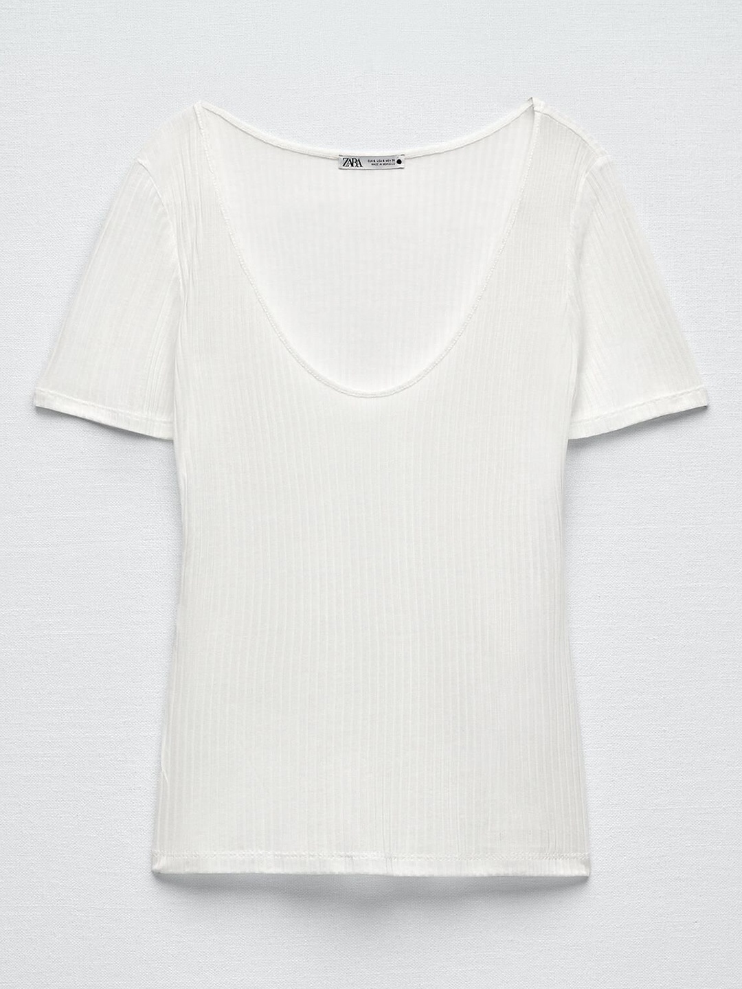 

ZARA Women V-Neck Extended Sleeves Pockets T-shirt, White