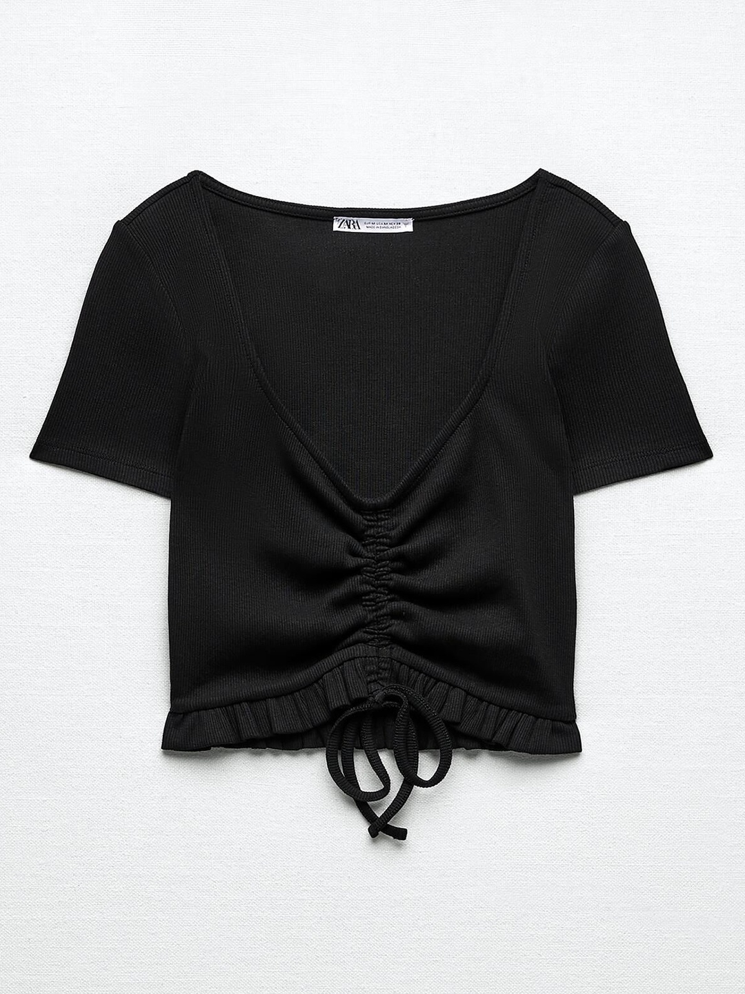 

ZARA Women V-Neck Pockets T-shirt, Black