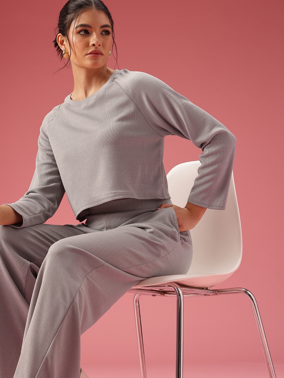 

DressBerry Ribbed T-shirt With Trouser, Grey
