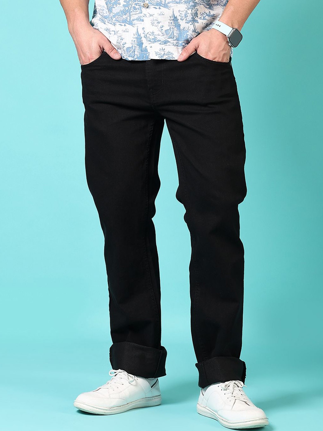 

V-Mart Men Regular Fit Mid-Rise Stretchable Jeans, Black