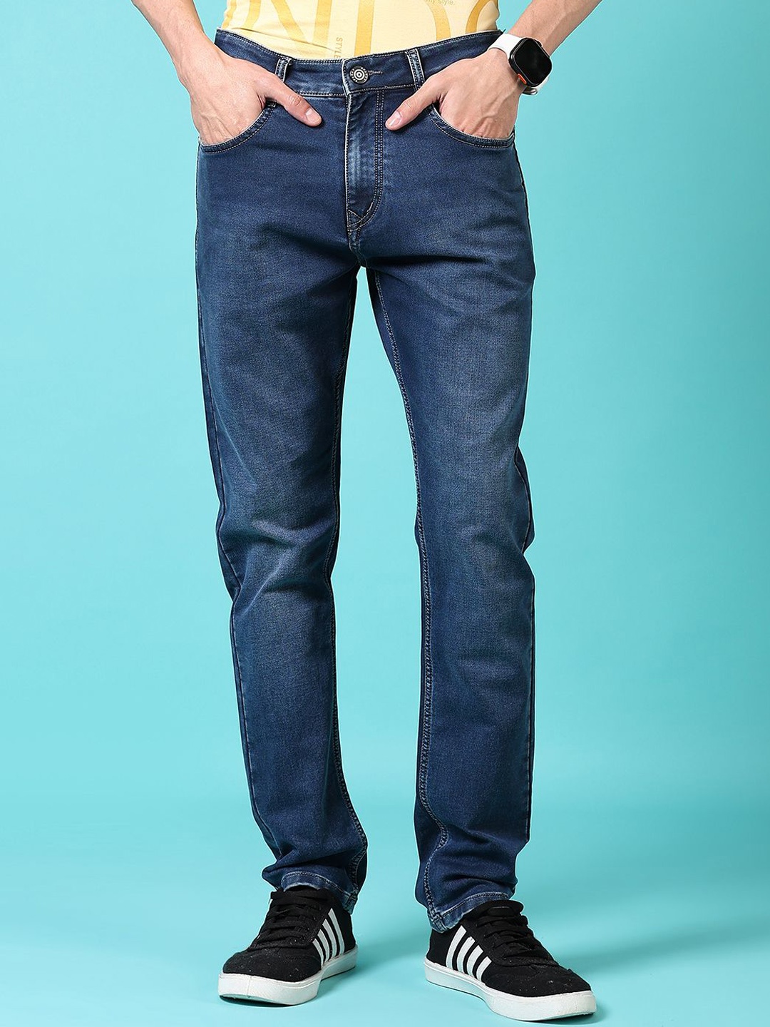 

V-Mart Men Mid-Rise Light Fade Jeans, Navy blue