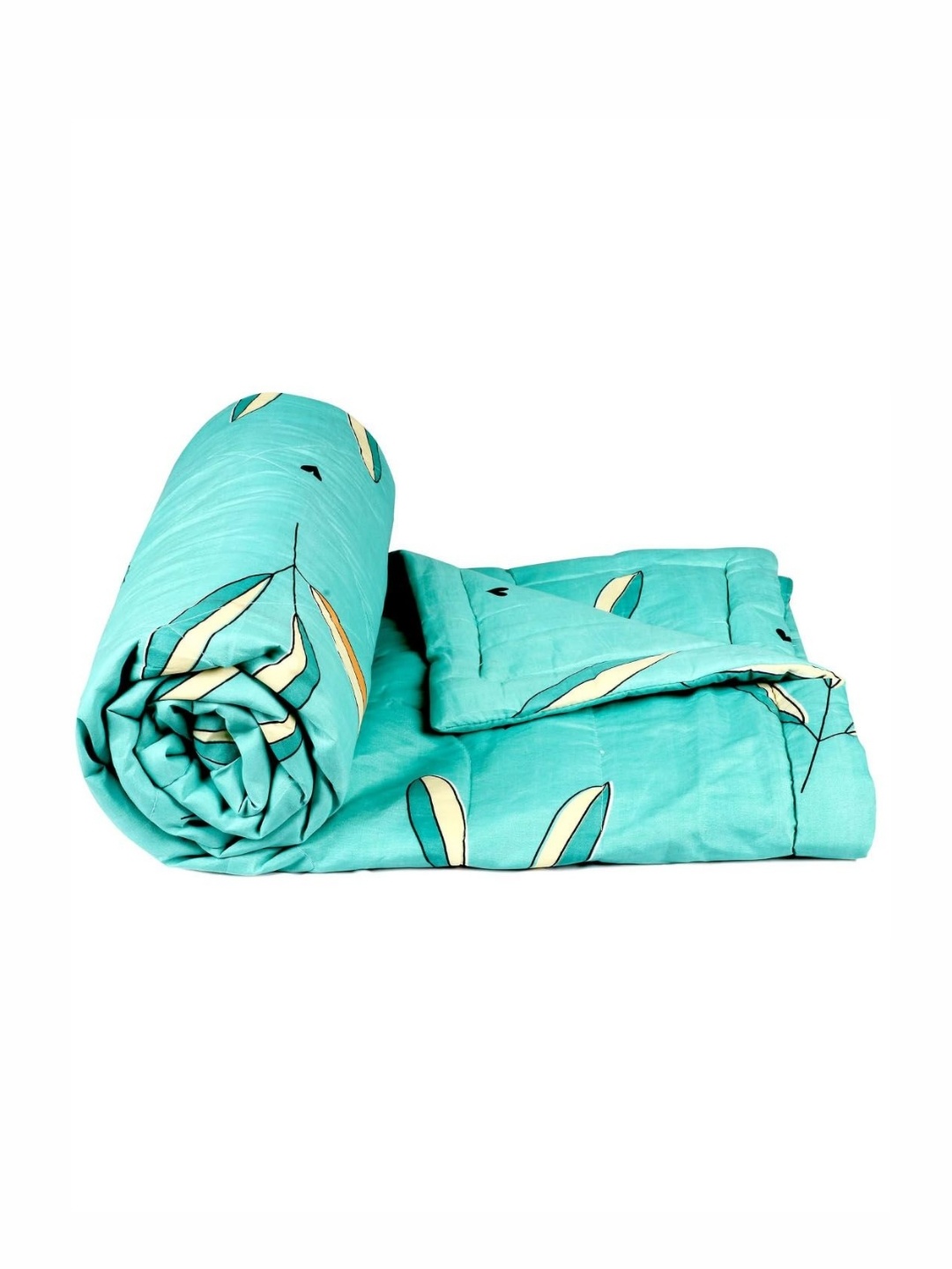 

VAS COLLECTIONS Turquoise Blue & Cream-Coloured Floral Fleece 233 GSM Double Bed Blanket