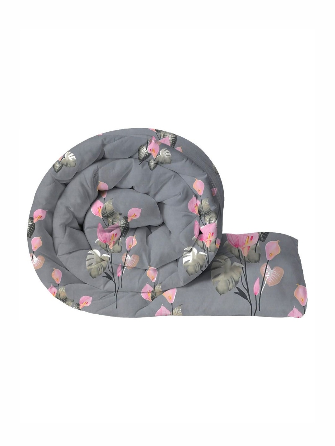 

VAS COLLECTIONS Grey & Pink Floral Printed Fleece 233 GSM Reversible Single Bed Blanket