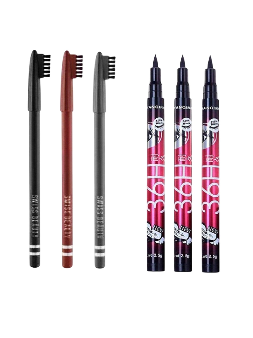 

Lenon Set Of 6 Eyeliner & Eye Brow Pencils- Black- Grey- Brown