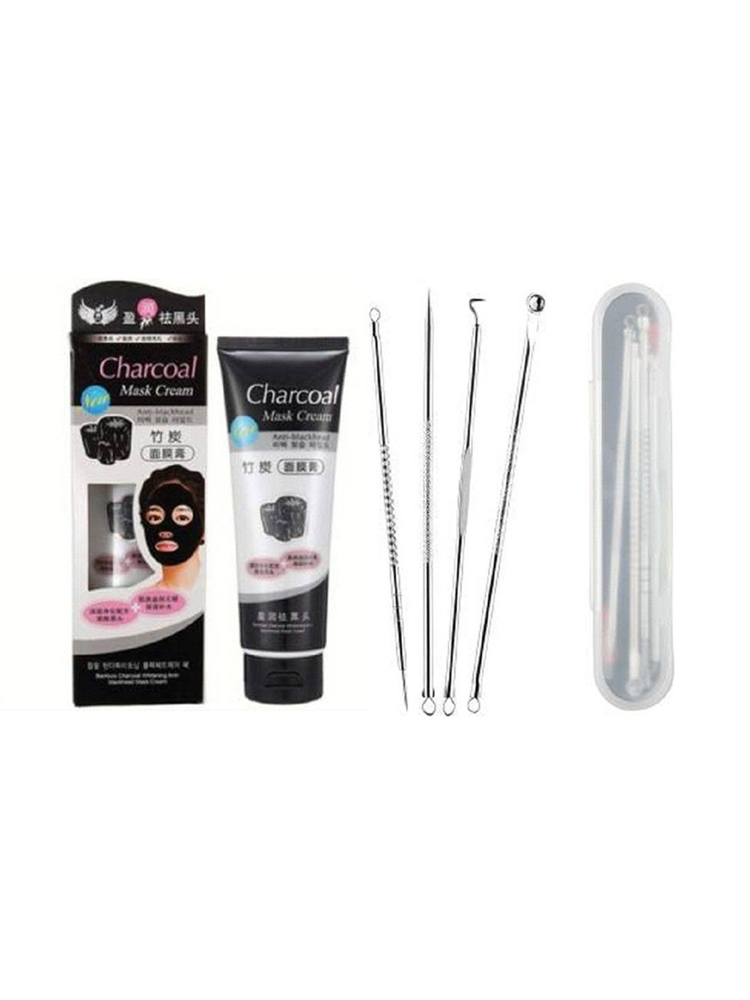 

Lenon Charcoal Mask Cream With Set Of 4 Blackhead Remover - 130 g, White