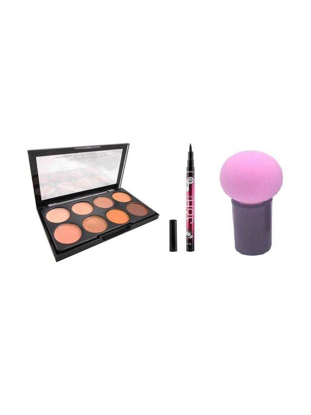 

Lenon Set Of 3 Contour Palette With 36 Hr Eyeliner - Black & Mushroom Make Up Puff