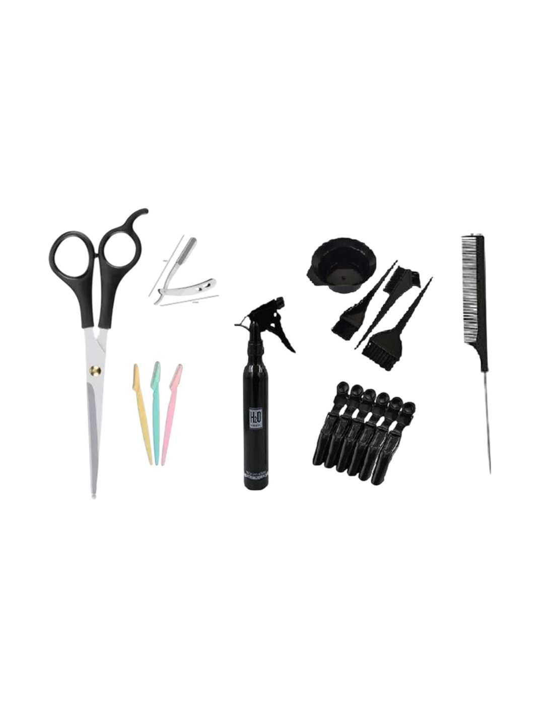 

Lenon Set Of 17 Bowl- Shaving Razor- Eye Brow Razor- Spray- Crocodile Clip & Tail Comb, Black