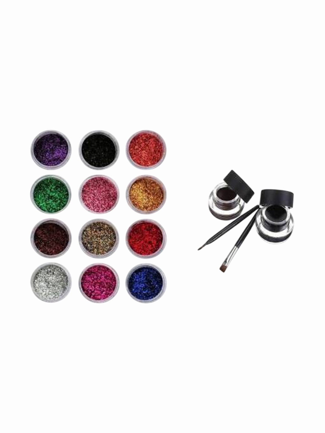 

Lenon Set Of 14 Glitter Eyeshadow With Gel Eyeliner - Black- Brown- Red