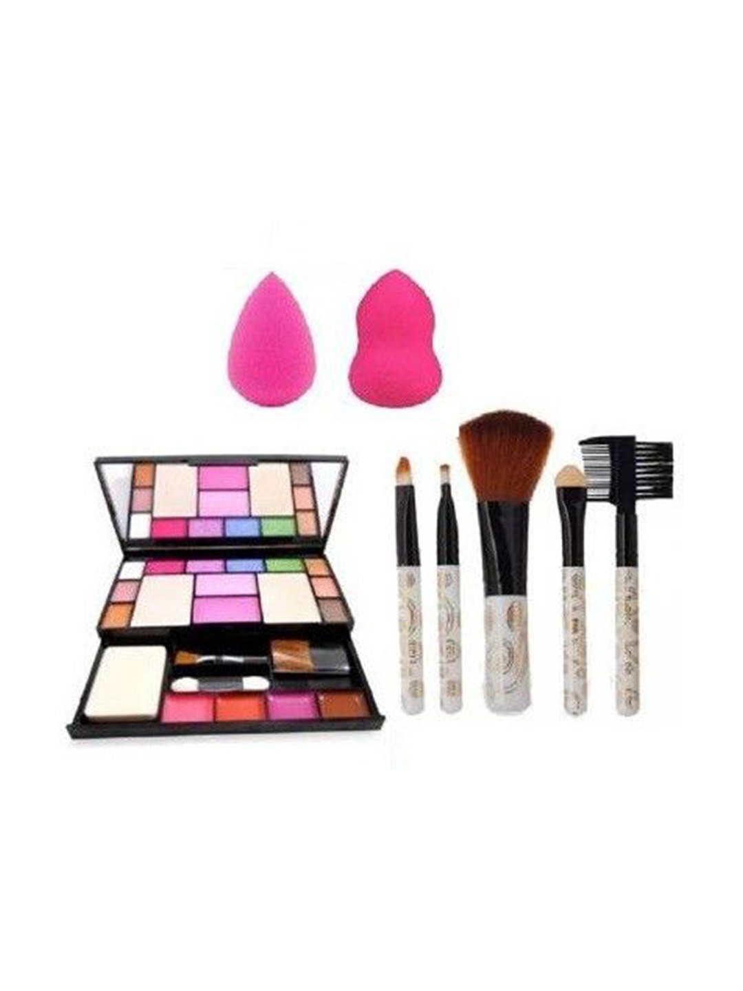 

Lenon Set Of 8 Brushes, Eyeshadow - 19 g & Sponge Puff, Pink
