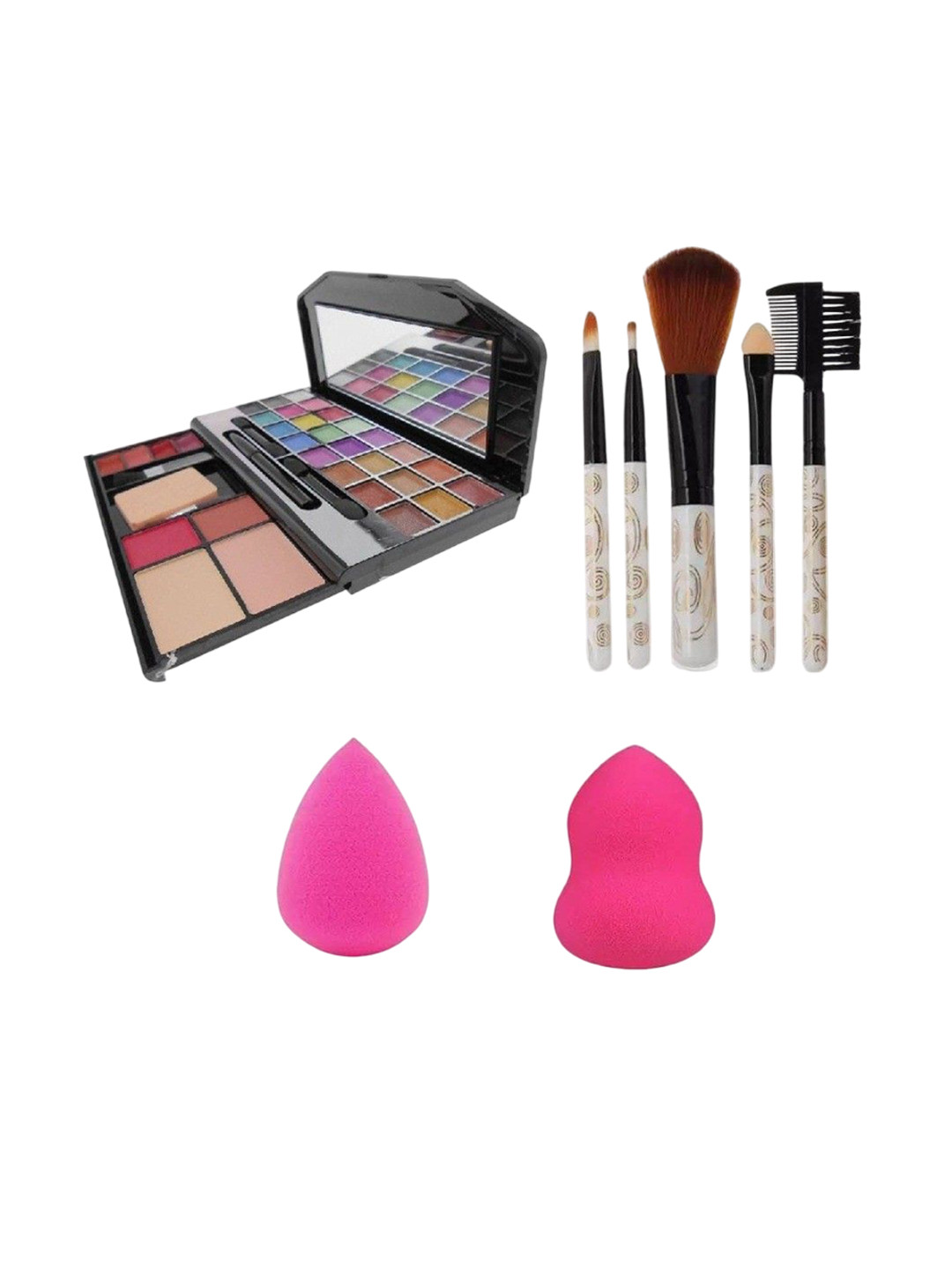

Lenon Set Of 8 Makeup Kit With Brushes & Beauty Blender- White- Nude- Pink
