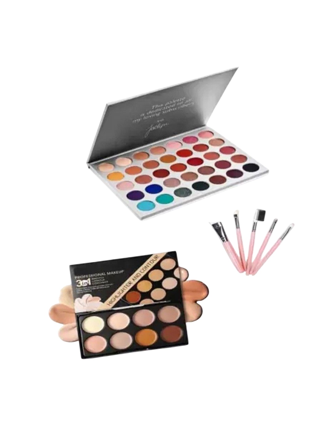 

Lenon Set Of 7 Contour Palette - 10 g With Eyeshadow Palette - 35 g & Makeup Brushes, Grey