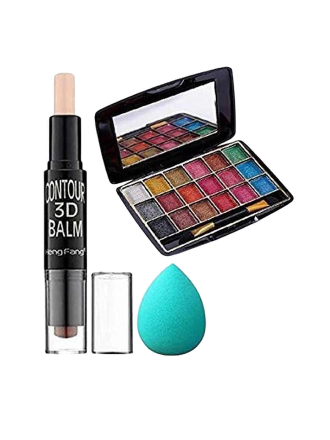 

Lenon Set Of 3 18 Color Eyeshadow, 3D Contour Stick & Beauty Blender, Blue