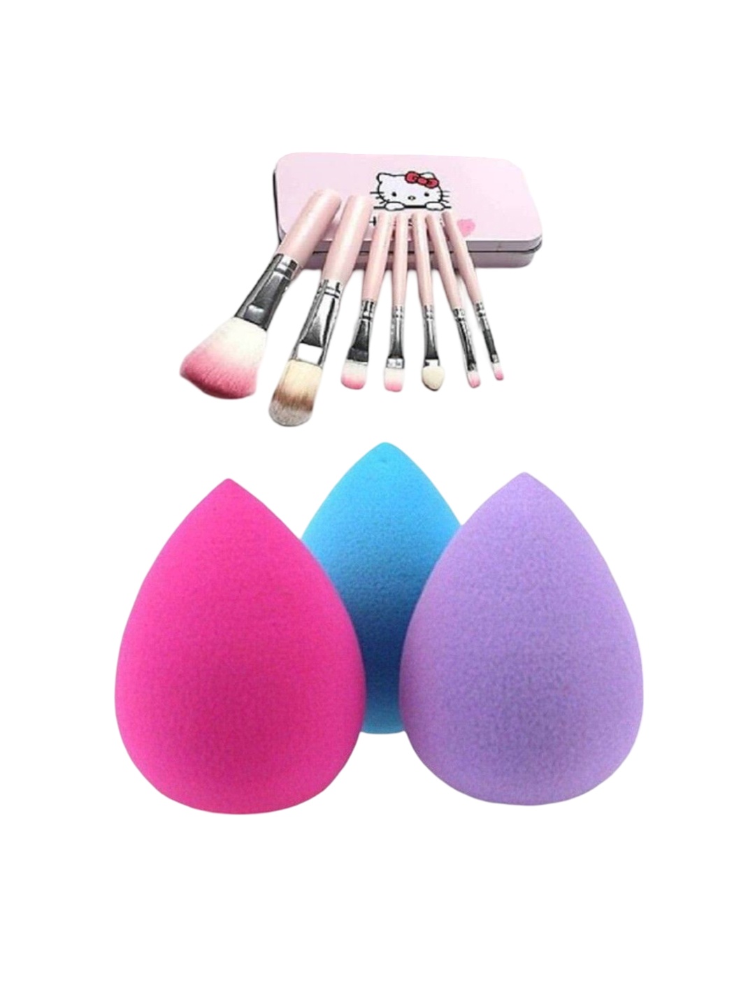 

Lenon Set Of 10 Soft Bristles Makeup Brushes And Beauty Blender - Pink & Blue