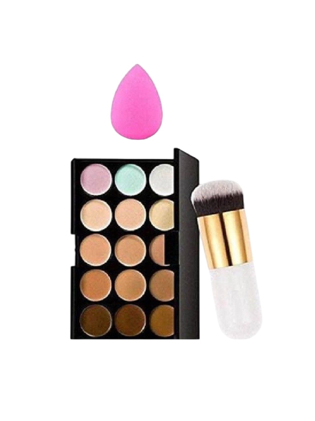 

Lenon Set Of 3 Long lasting 15 Color Contour Palette 20 g With Face Brush & Beauty Blender, Pink