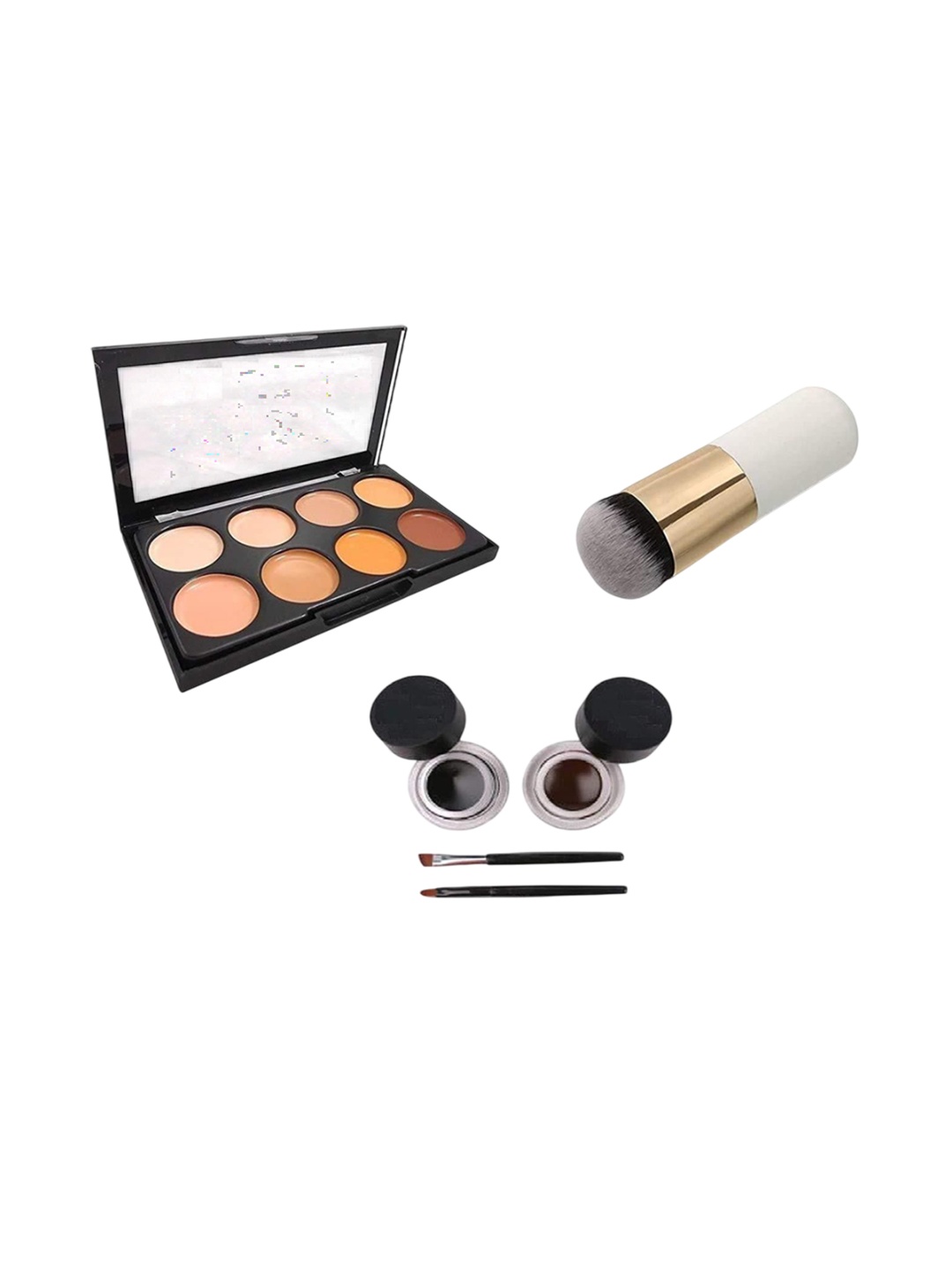 

Lenon Set Of 4 Concealer Palette & Foundation Brush With Gel Eyeliner, Black