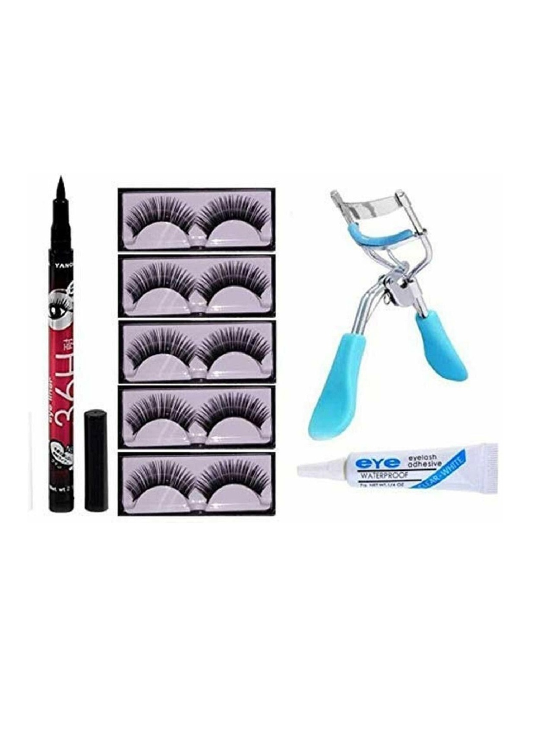 

Lenon Set Of 8 Eyelashes Eyelash Curler, Eyelash Glue & Kajal, Multi