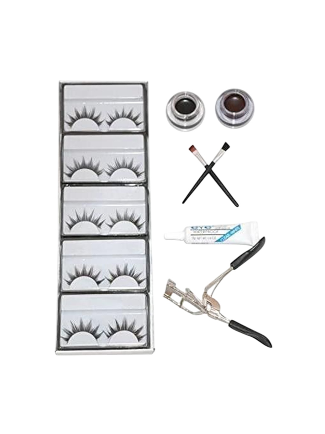 

Lenon Set Of 9 False Eyelashes- Glue- Curler & Gel Eyeliner- 10 ml Each- Black- Brown