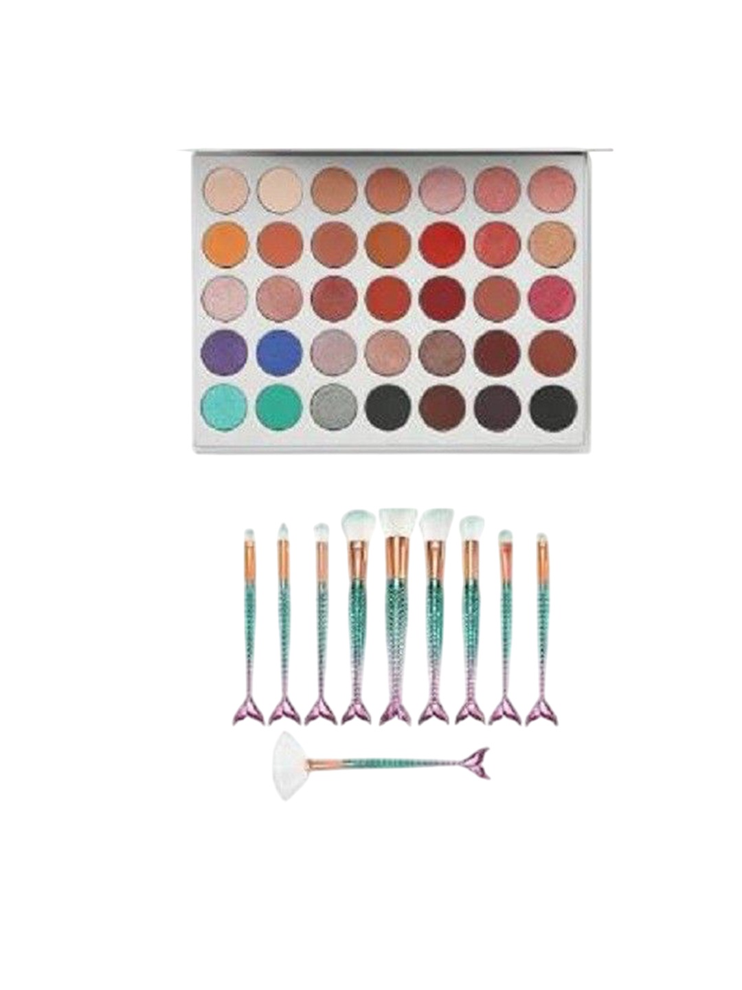 

Lenon Set Of 11 Eyeshadow Palette With Fish Brushes- Red- Green- Brown