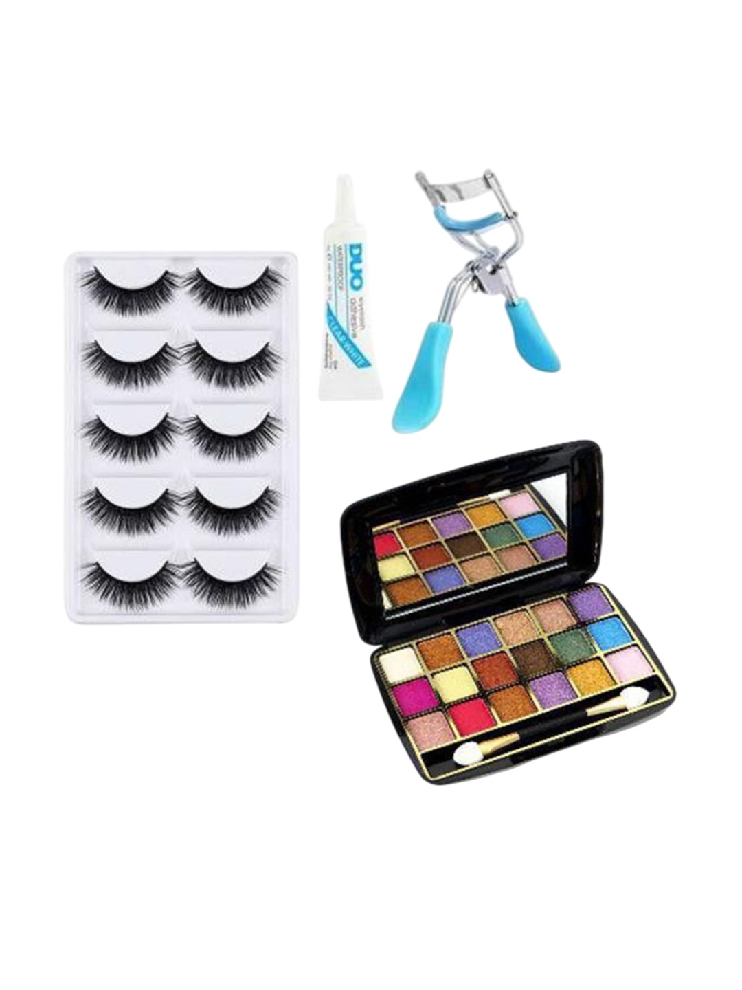 

Lenon Set Of 4 False Eyelash- Curler- Glue & 18 Colour Eyeshadow, Black