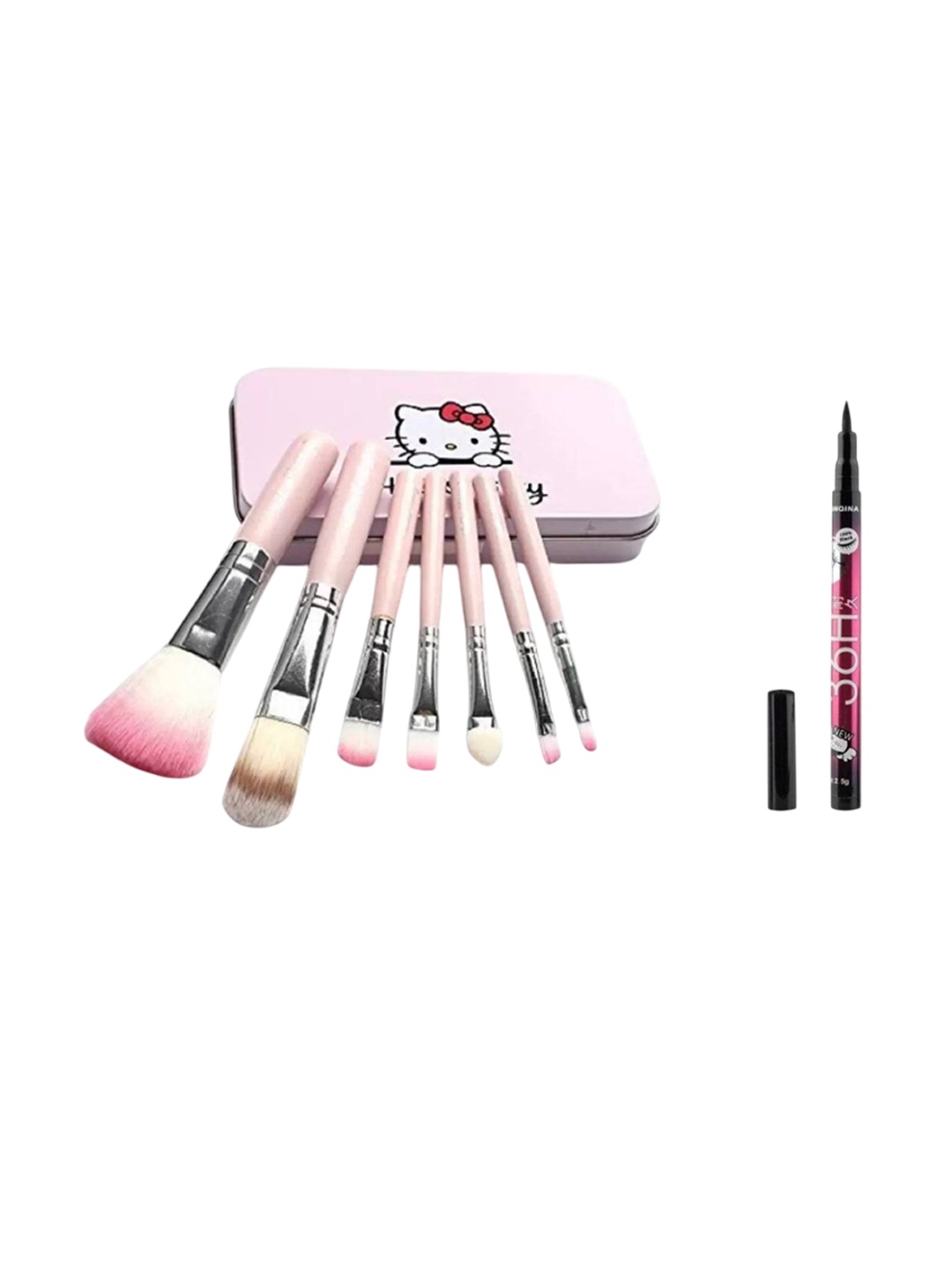 

Lenon Set Of 8 Waterproof Eyeliner With HelloKitty Makeup Brushes, Pink