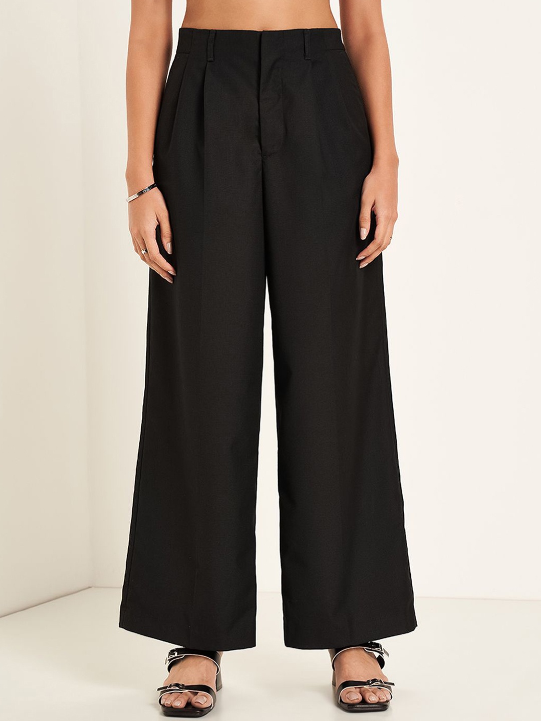 

Annabelle by Pantaloons Women Pleated High-Rise Parallel Trousers, Black