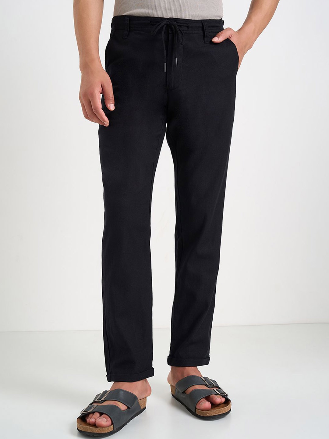 

indus route by Pantaloons Men Mid-Rise Cotton Chinos Trousers, Black