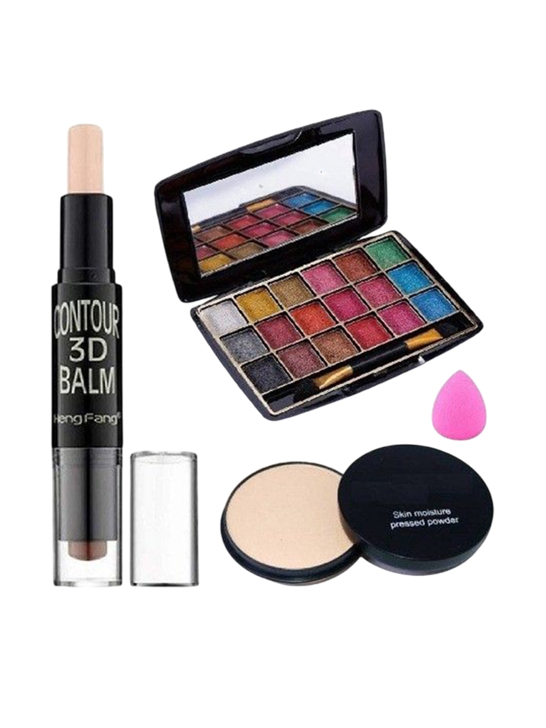 

Lenon Set Of 4 Contour Stick, Eyeshadow Blender, Sponge Puff & Compact, Beige