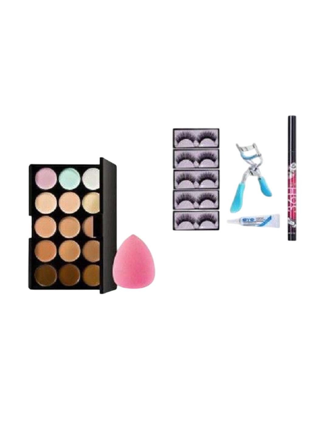 

Lenon Set Of 10 Flase Eyelashes- Curler- Eyeliner- 5g- Glue- Contour Palette & Blender, Beige