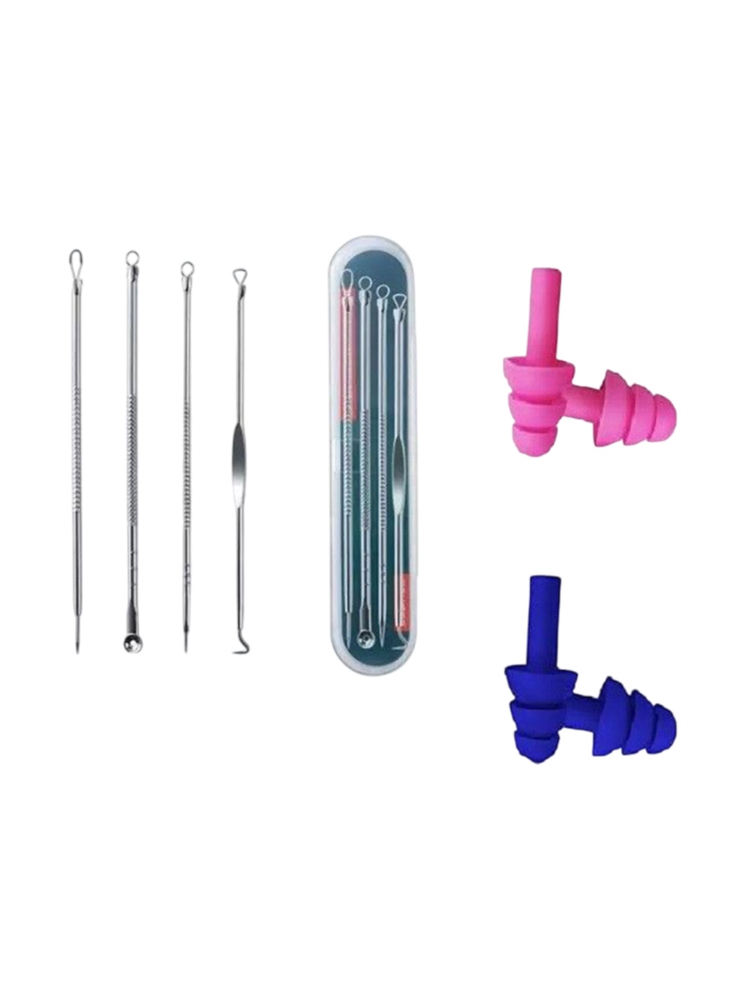 

Lenon Set Of 8 Ear Plugs With Black Head Removal Tools, Silver