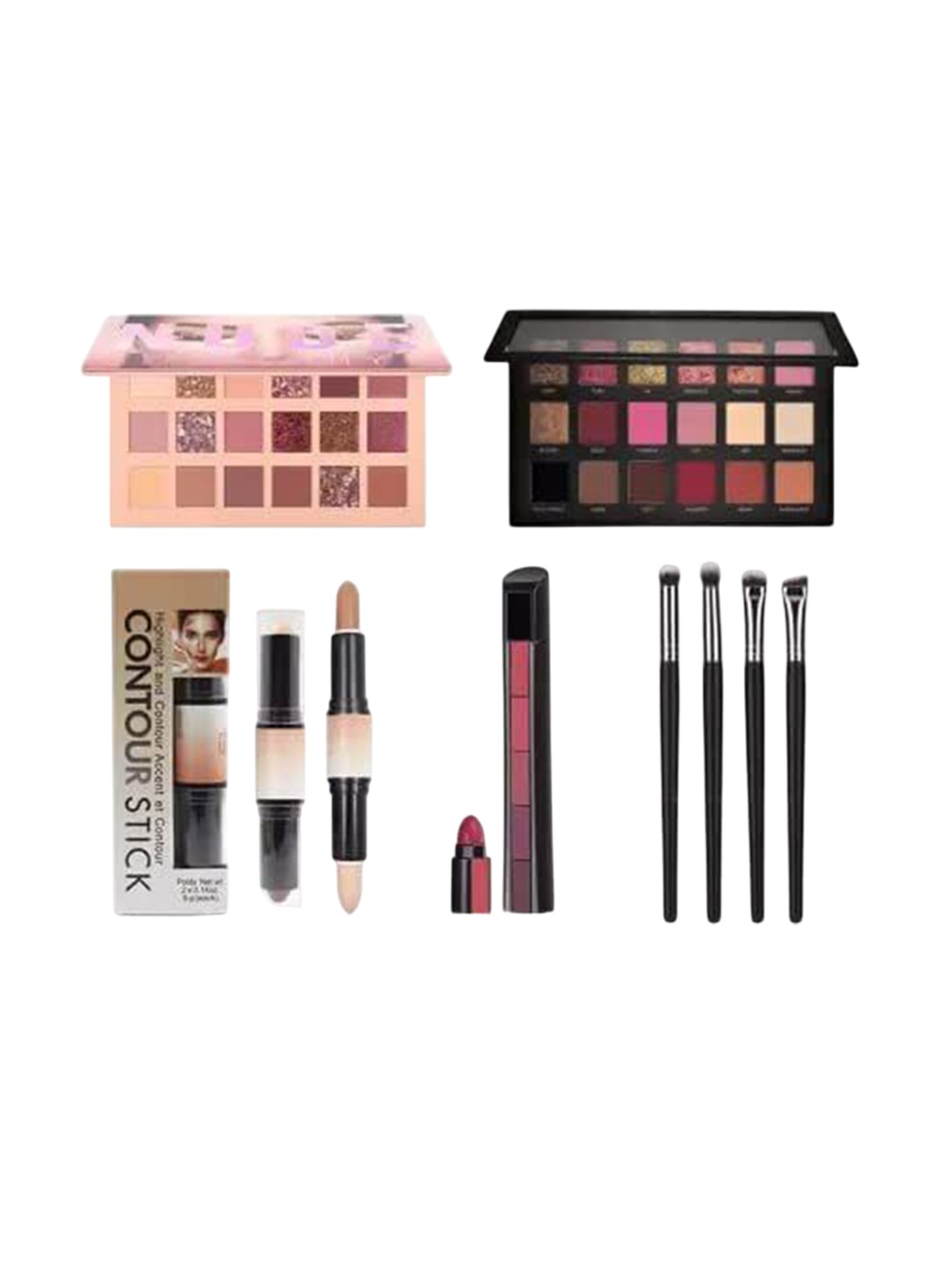 

Lenon Set Of 8 Eyeshadow Palette- Contour Stick- Lipstick & Eye Brushes, Red