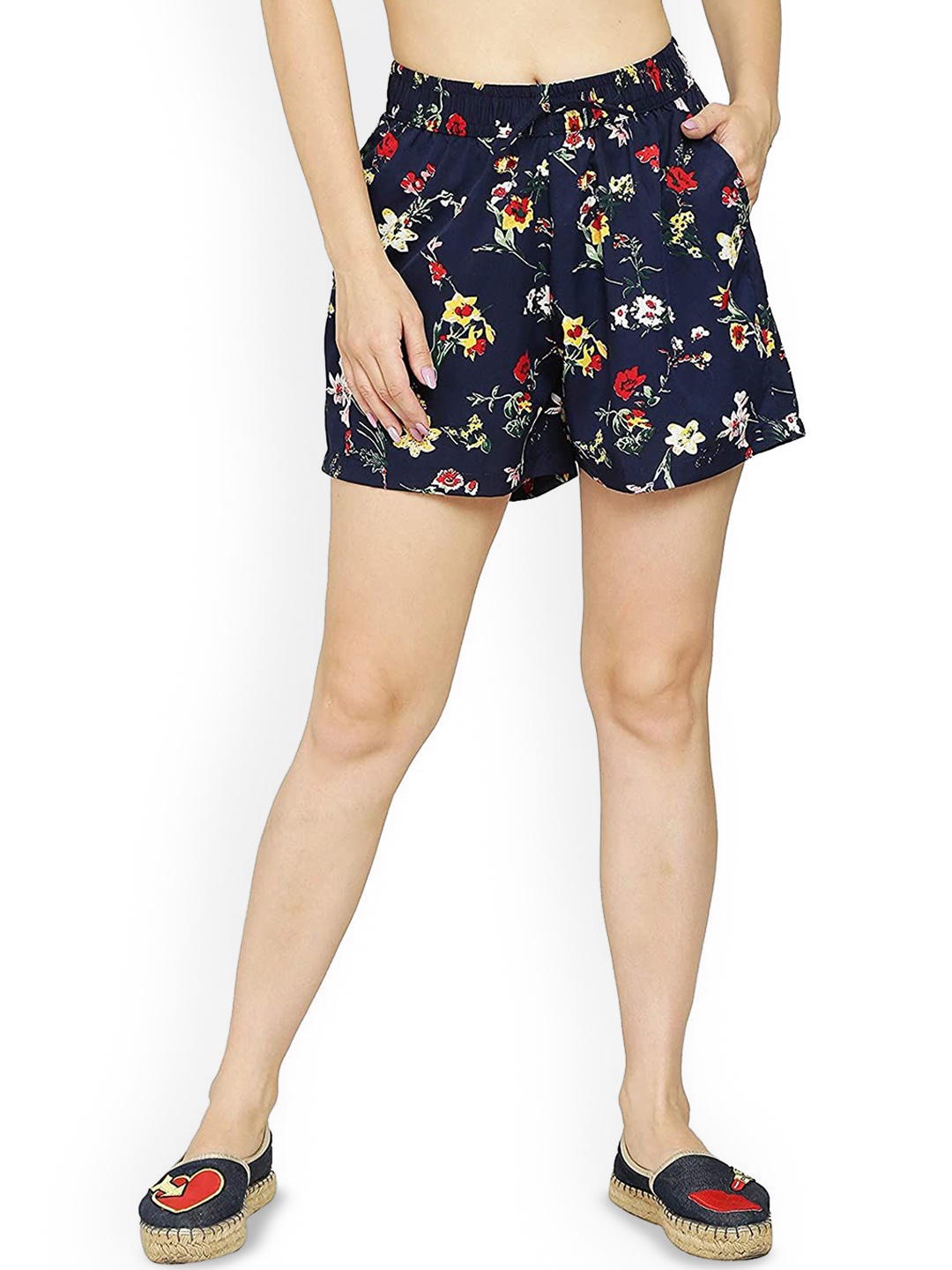 

My Swag Women Floral Printed Shorts, Navy blue