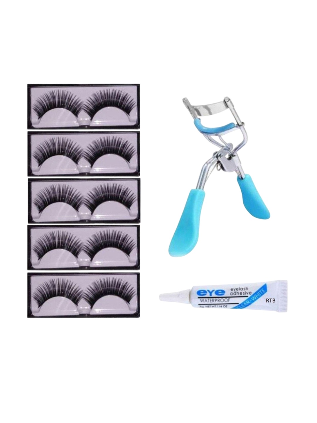 

Lenon Set Of 7 False Eyelash With Curler and Glue, Multi