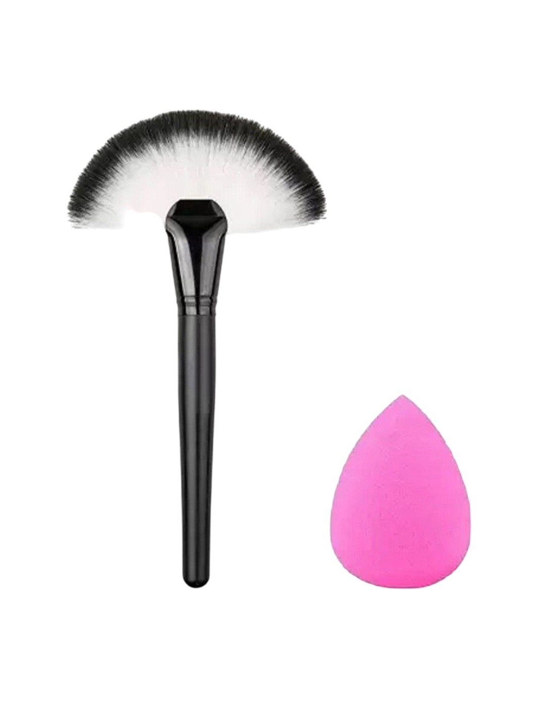 

Lenon Set Of 2 Fan Foundation Brush With Makeup Puff, Pink