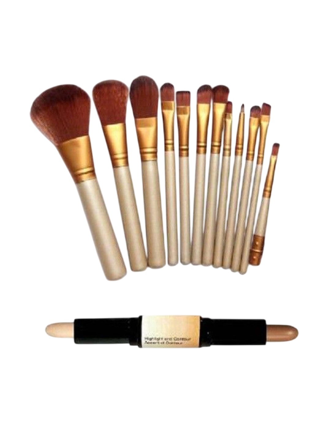 

Lenon Set Of 13 Makeup Brushes With 2 In1 Contour Stick, Beige