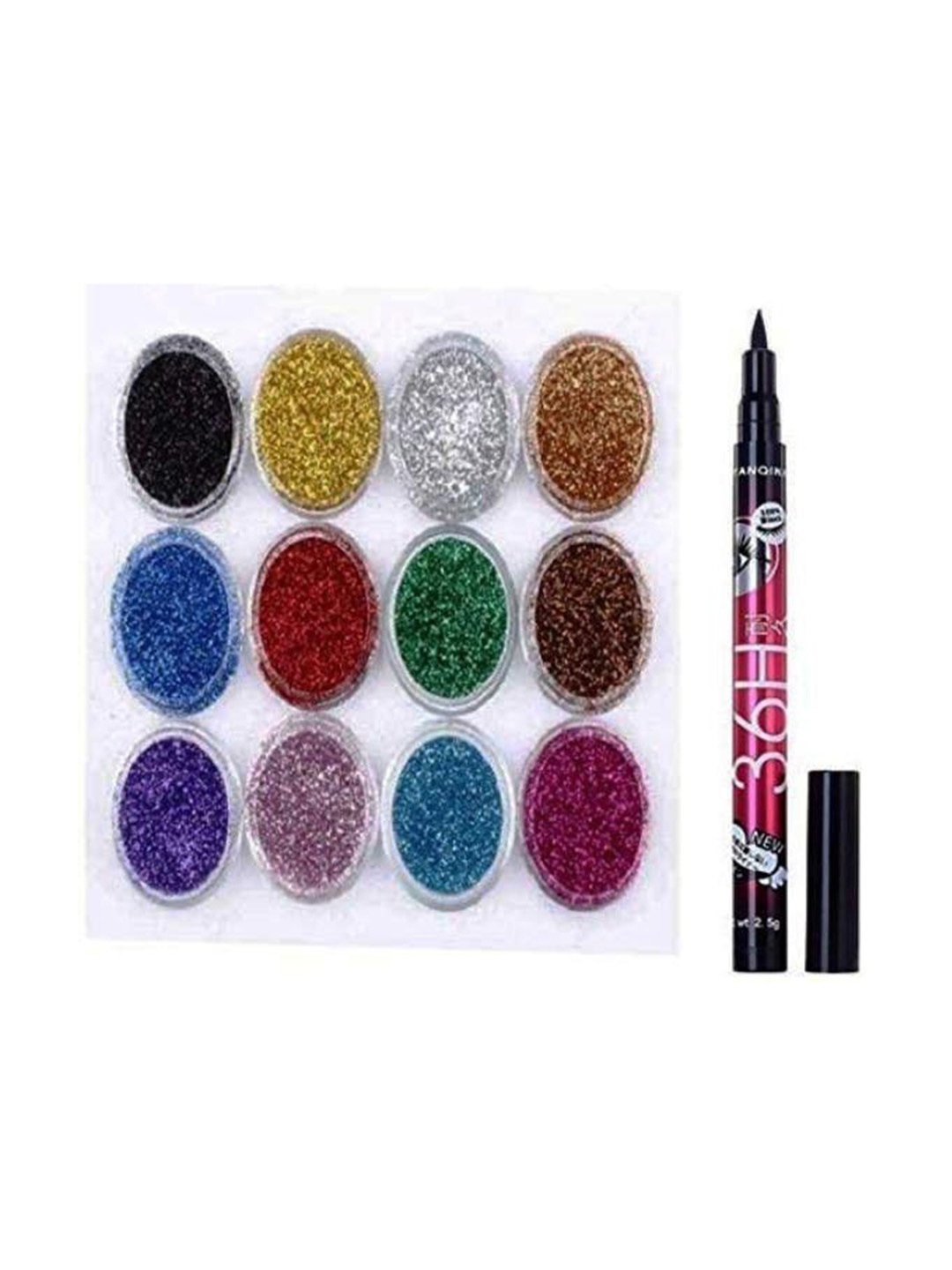 

Lenon Set Of 13 Glitter Eyeshadow With 36Hr Waterproof Eyeliner - 2.5 g, Pink